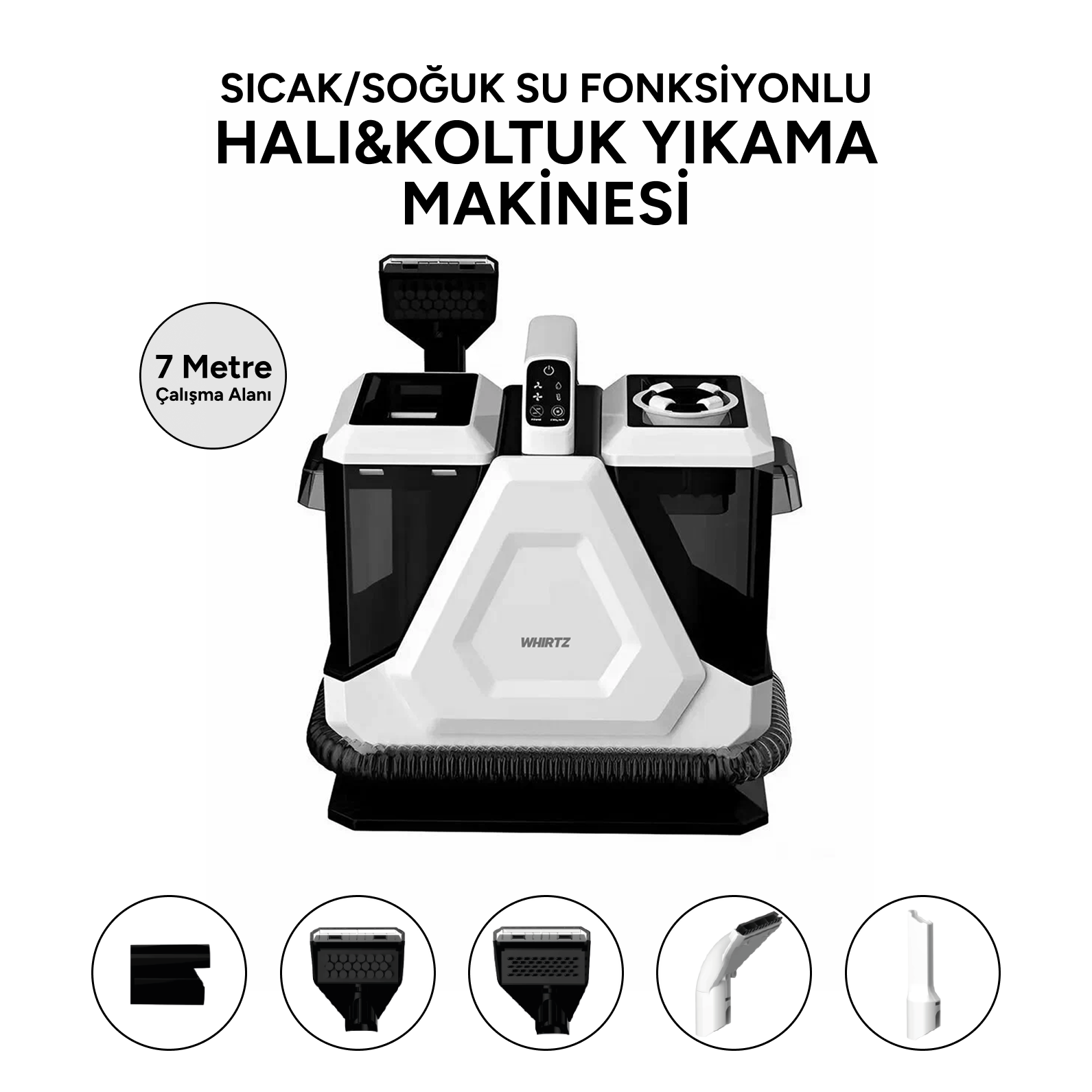 Whirtz Sıcak/Soğuk Fonksiyonlu Halı Yıkama Makinesi Beyaz