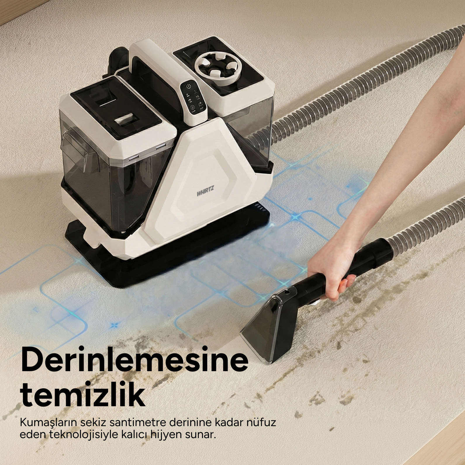 Whirtz Sıcak/Soğuk Fonksiyonlu Halı Yıkama Makinesi Beyaz